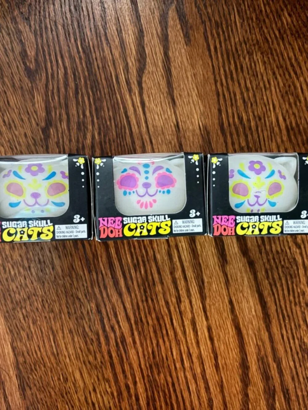 Schylling NeeDoh Sugar Skull Cats Squishy Sensory Fidget Toy Glow In Dark 3 Pack